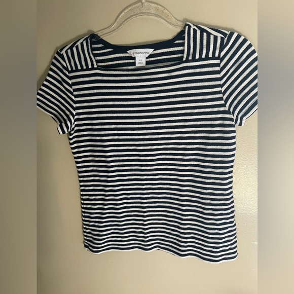 Liz Claiborne - XS - Vintage Square Neck Navy and White Stripe Top - Picture 1 of 5
